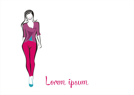 fashion woman pants and silk blouse logo vector illustration