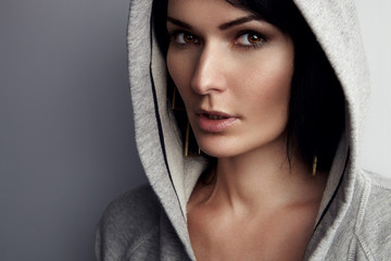 portrait of a woman en hoodie, sweatshirt