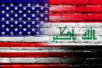 Iraq and USA Flag painted on brick wall