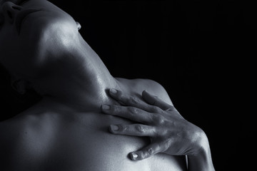 Body scape of woman neck and hand emotion