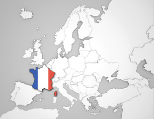 Europakarte mit Frankreichflagge