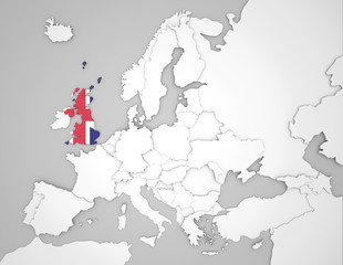 Fototapeta na wymiar Europakarte mit Großbritannienflagge
