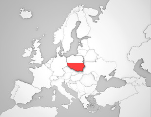 Europakarte mit Polenflagge - obrazy, fototapety, plakaty