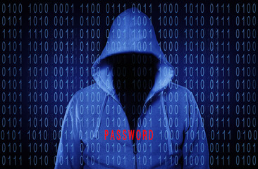 Anonymer Hacker ohne Gesicht mit der Aufschrift Passwort