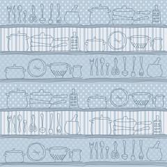 Cooking pots hand drawn blue