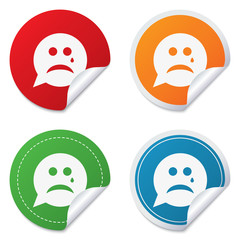 Sad face with tear sign icon. Crying symbol.