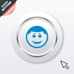 Smile face icon. Smiley with hairstyle symbol.