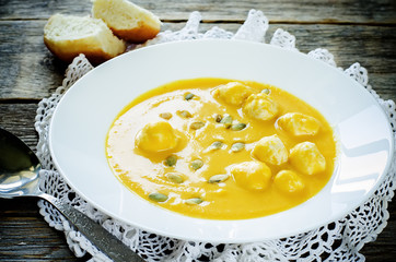 pumpkin soup with meatballs