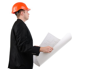 Architect looking at a blueprint