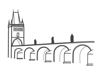 drawing of historical Charles Bridge Prague
