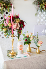 Floral arrangement to decorate the wedding feast, the bride and