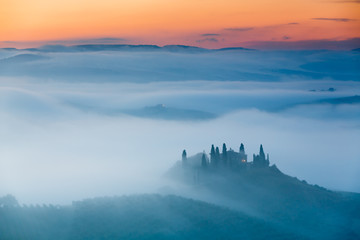 Amazing sunrise in countryside of Tuscany, Italy
