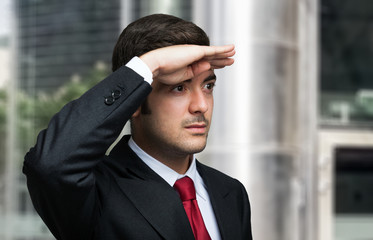 Business man looking forward