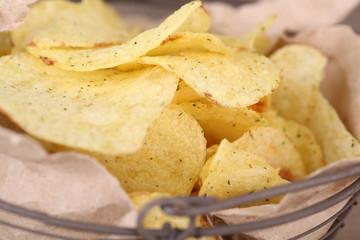 Tasty potato chips, close up
