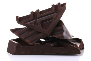 Cracked chocolate bar isolated on white