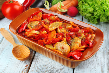 Vegetable ragout on table, close-up