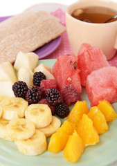 Slices of fruits with crispbreads