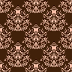 Brown persian paisley seamless floral pattern