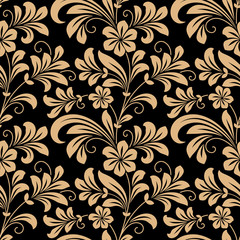 Floral seamless pattern with gold flowers