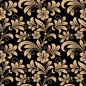 Floral seamless pattern with gold flowers