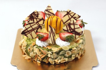 Delicious cheese cake with  fruit toping.