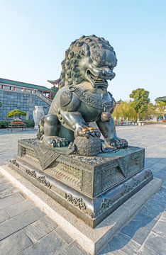 metal lion in Chinese temple