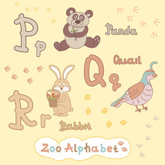 Colorful children's alphabet with animals, panda, quail, rabbit