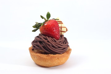 chocolate tart with strawberries decoration.