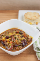 Chili in a white bowl