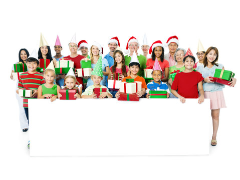 Group of People Wearing Christmas Clothes