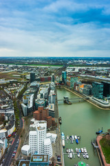 Fototapeta premium Wide angle picture of river Rhine, Duesseldorf. Seen from the te