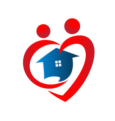 Heart figures with house icon vector design logo