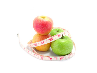 measuring tape wrapped around a green apple for diet