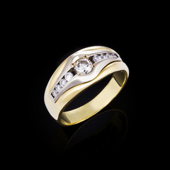 Diamond ring on black background