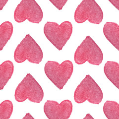 Watercolor seamless pattern with hearts. Vector illustration