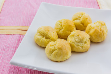 Sweet Fresh Mini Cream Puffs, Profiterole, Choux,Eclair, dessert