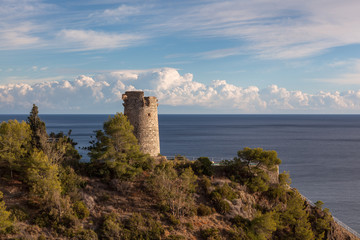 Fototapeta na wymiar watchtower near Seaside town of Nerja