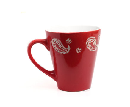 bright red cup with interesting patterns
