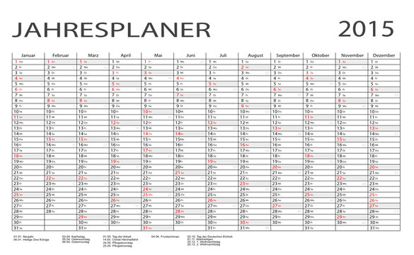 Jahresplaner 2015 grau/weiss