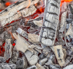 Close up of wooden embers.