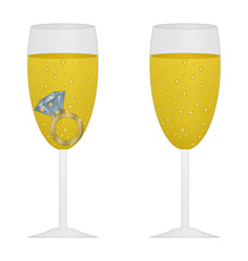glass of champagne with blue ring