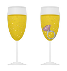 glass of champagne with pink ring