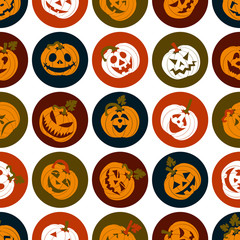 Halloween icon set of cheerful pumpkins.
