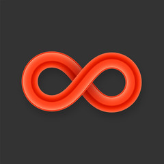 Red infinity symbol icon from glossy wire with shadow