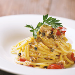 Delicious Seafood Spaghetti Selective Focus