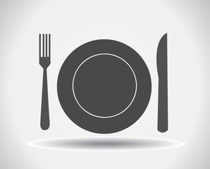 Fork, plate and knife vector illustration