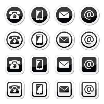 Contact icons set, mobile, phone, email, envelope