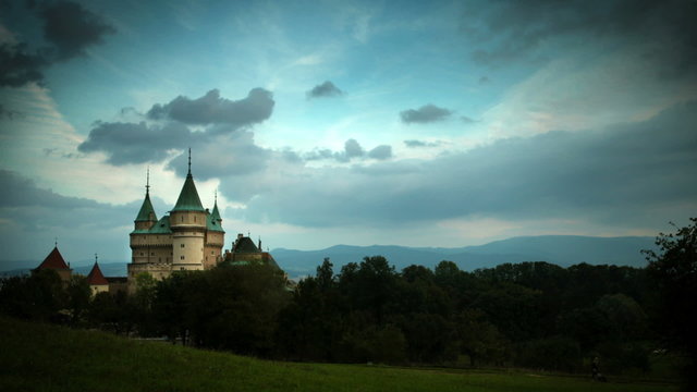 Stormy clouds gather over Bojnice Castle Time-lapse