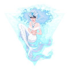 Mermaid marking the heart with her hands.