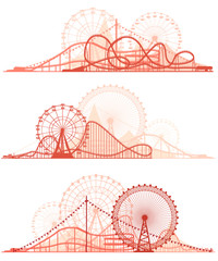 Horizontal lines of roller-coaster and Ferris Wheel.